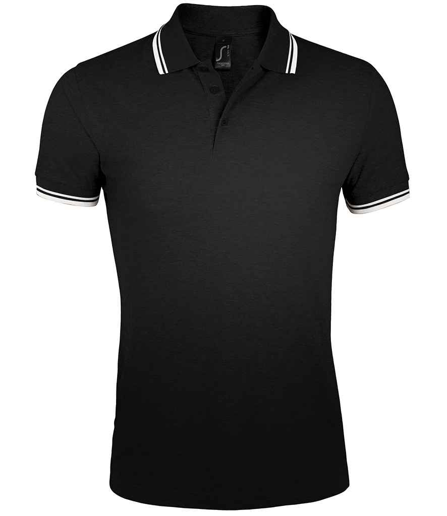 SOL'S Pasadena Tipped Cotton Piqué Polo Shirt in Black/White, front view