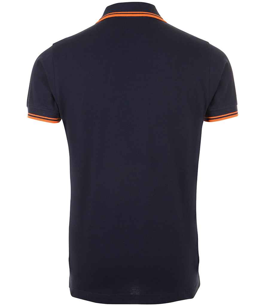SOL'S Pasadena Tipped Cotton Piqué Polo Shirt in French Navy/Neon Orange, back view