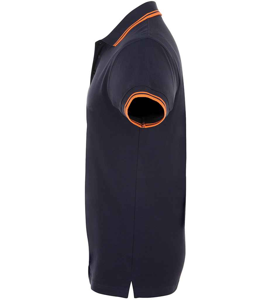 SOL'S Pasadena Tipped Cotton Piqué Polo Shirt in French Navy/Neon Orange, side view