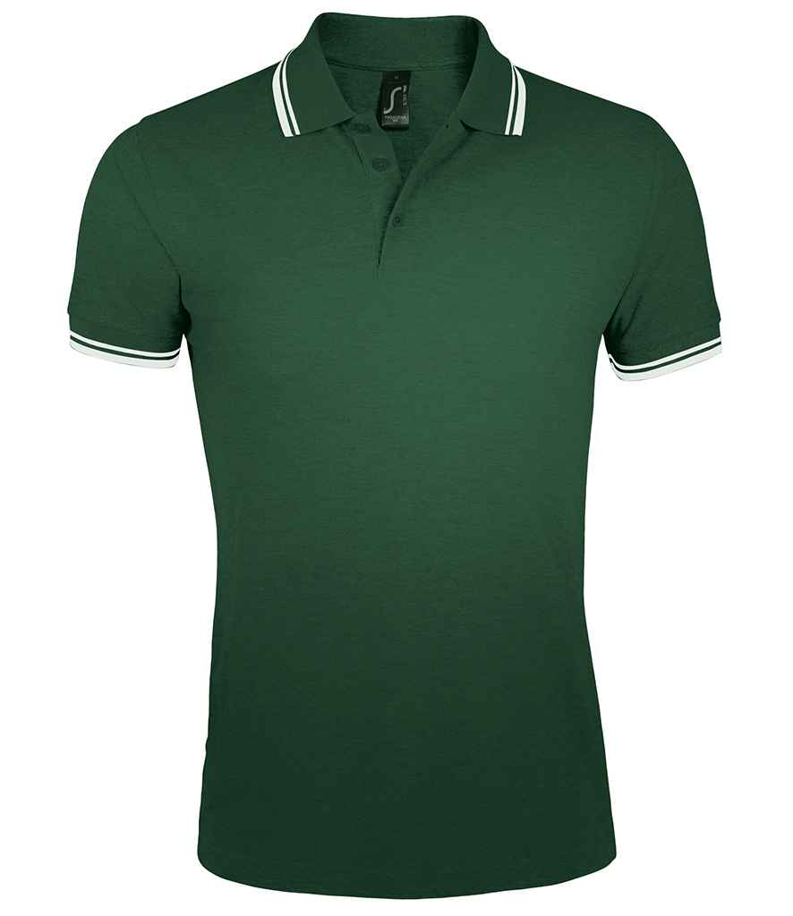 SOL'S Pasadena Tipped Cotton Piqué Polo Shirt in Forest Green/White, front view