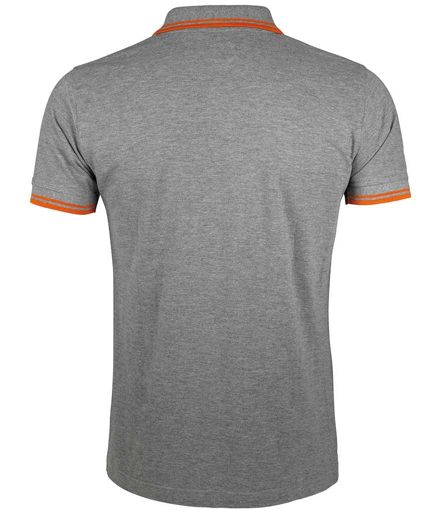 SOL'S Pasadena Tipped Cotton Piqué Polo Shirt in Grey Marl/Orange, back view