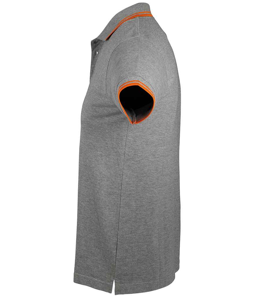 SOL'S Pasadena Tipped Cotton Piqué Polo Shirt in Grey Marl/Orange, side view