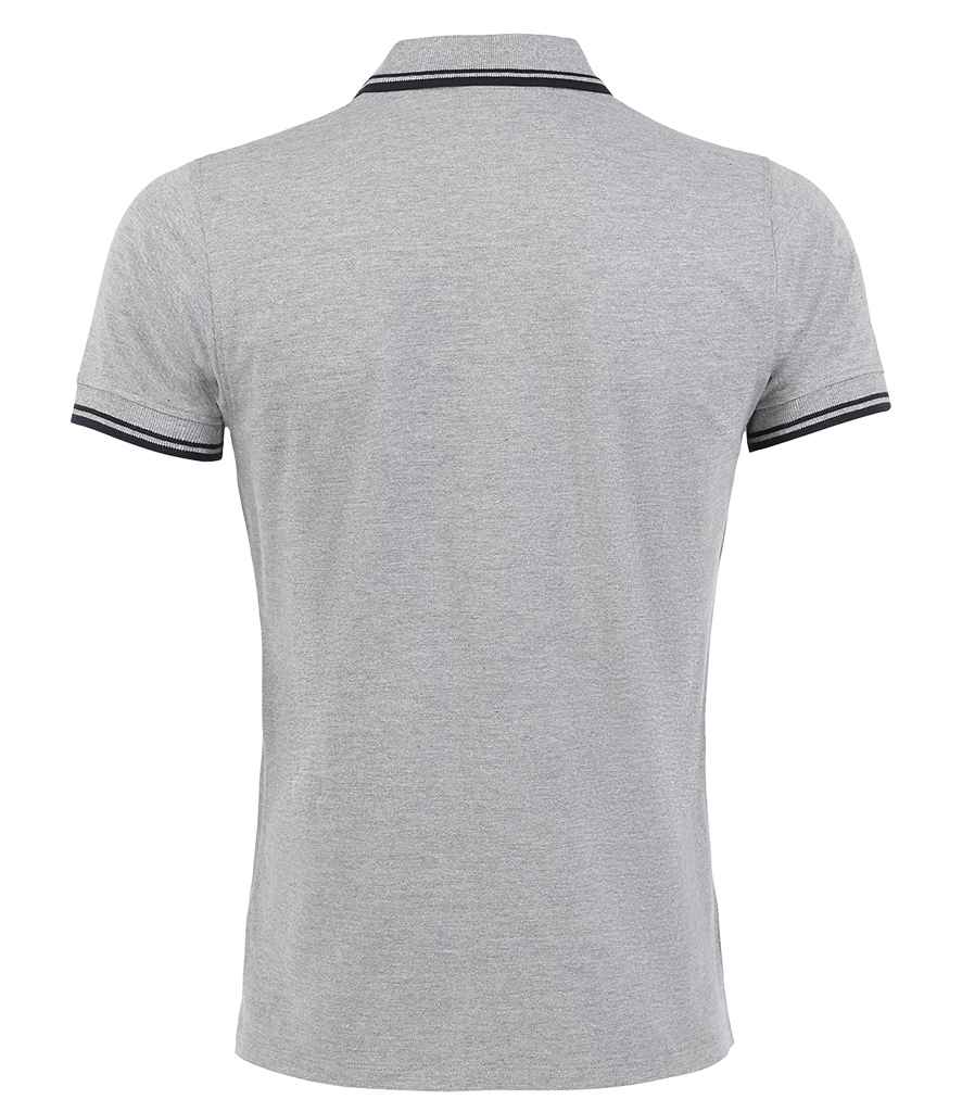 SOL'S Pasadena Tipped Cotton Piqué Polo Shirt in Heather Grey/Navy, back view
