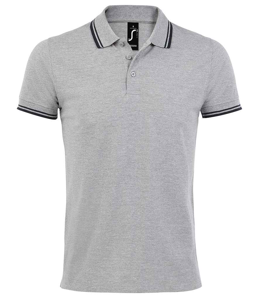 SOL'S Pasadena Tipped Cotton Piqué Polo Shirt in Heather Grey/Navy, front view