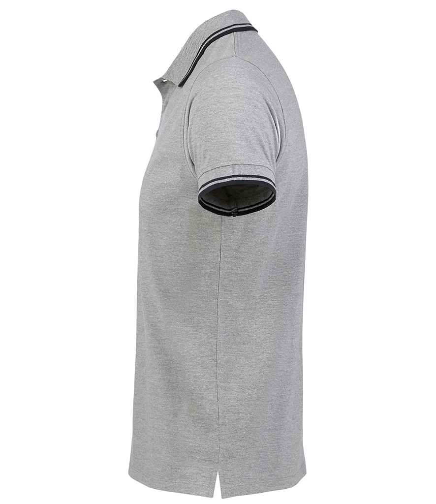 SOL'S Pasadena Tipped Cotton Piqué Polo Shirt in Heather Grey/Navy, side view