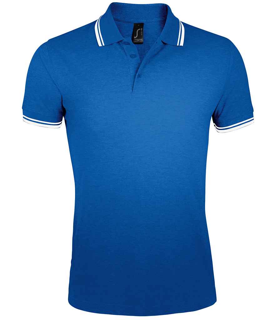 SOL'S Pasadena Tipped Cotton Piqué Polo Shirt in Royal Blue/White, front view