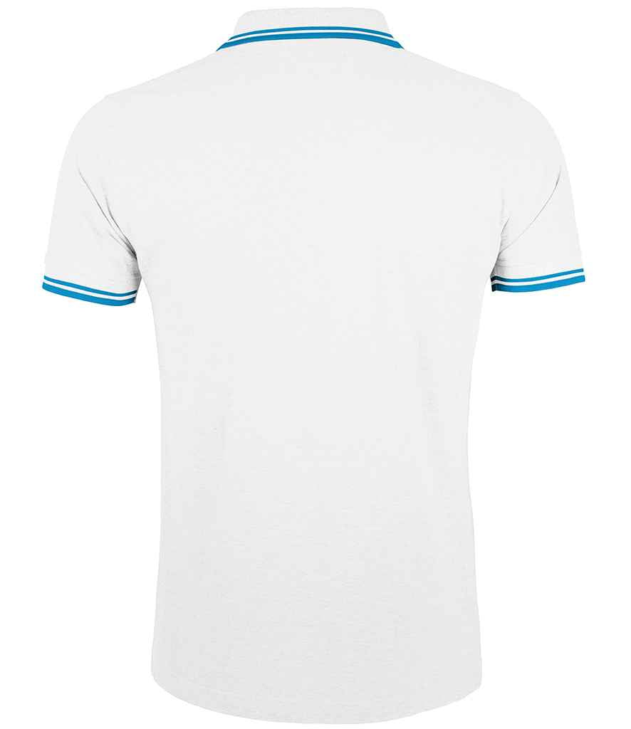 SOL'S Pasadena Tipped Cotton Piqué Polo Shirt in White/Aqua, back view