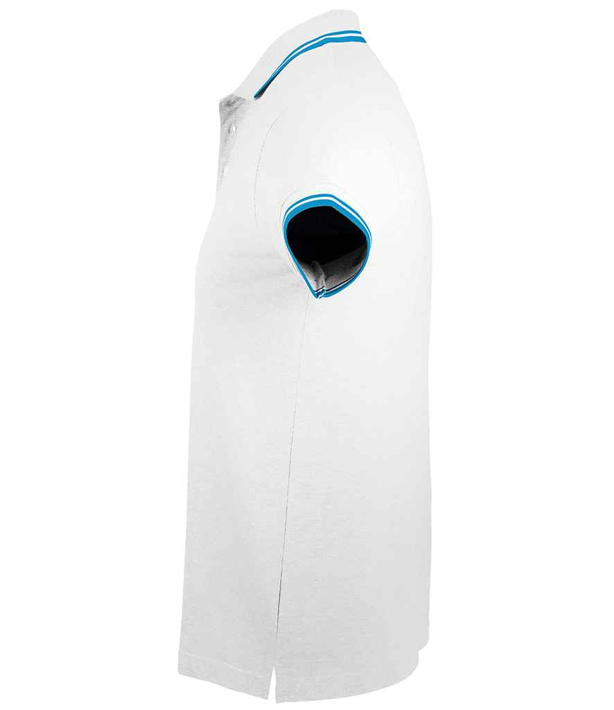 SOL'S Pasadena Tipped Cotton Piqué Polo Shirt in White/Aqua, side view