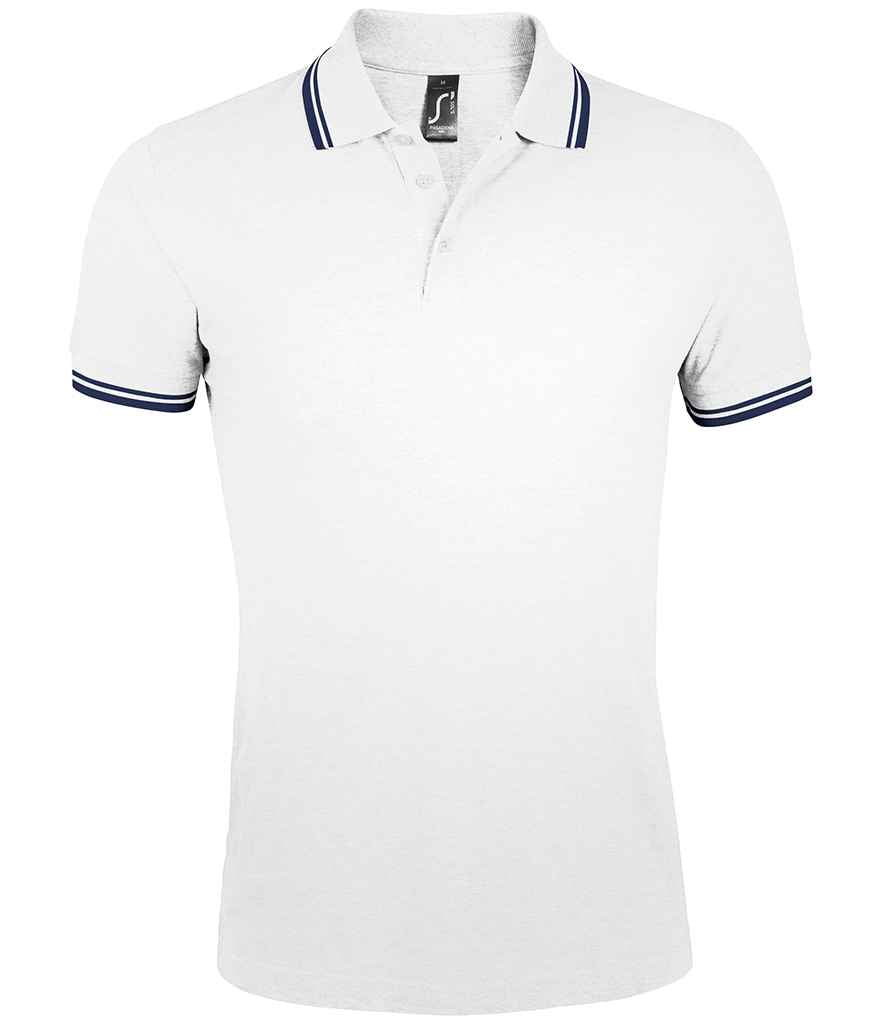SOL'S Pasadena Tipped Cotton Piqué Polo Shirt in White/Navy, front view