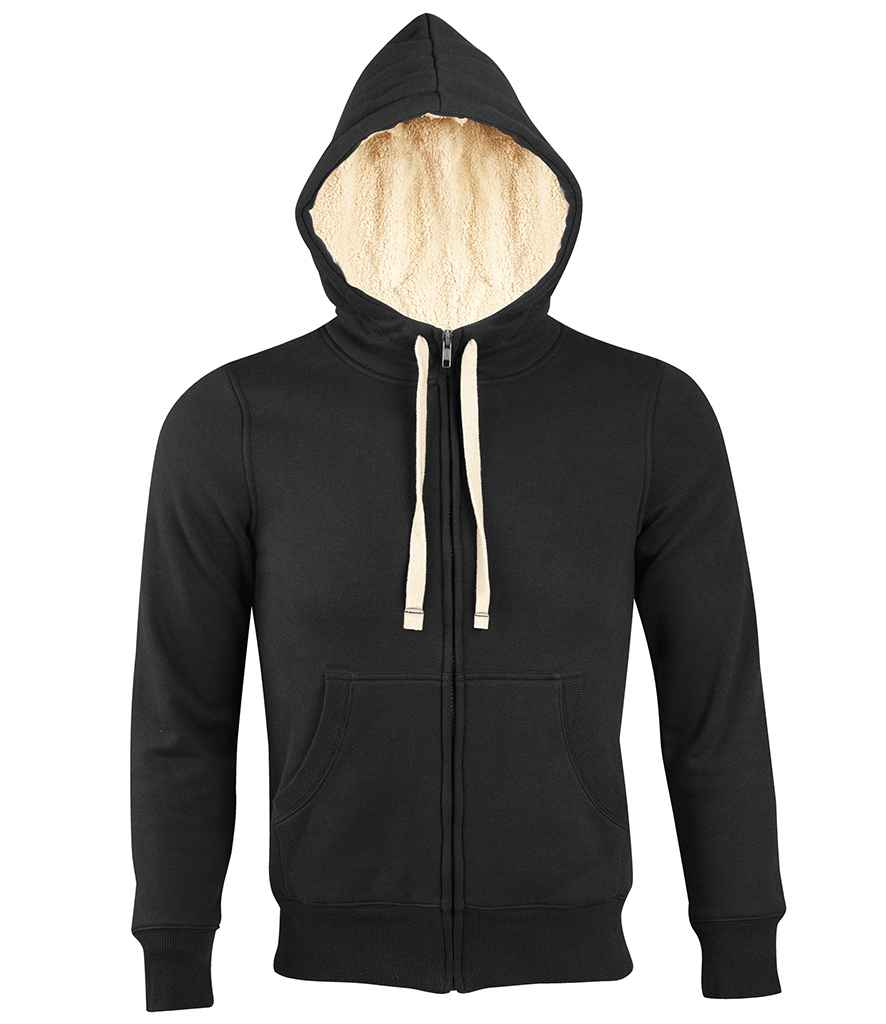 SOL'S Unisex Sherpa Hooded Jacket in Black, front view