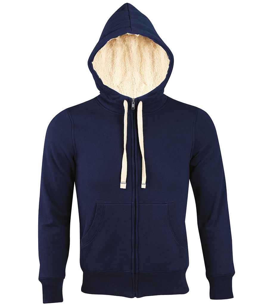SOL'S Unisex Sherpa Hooded Jacket in French Navy, front view