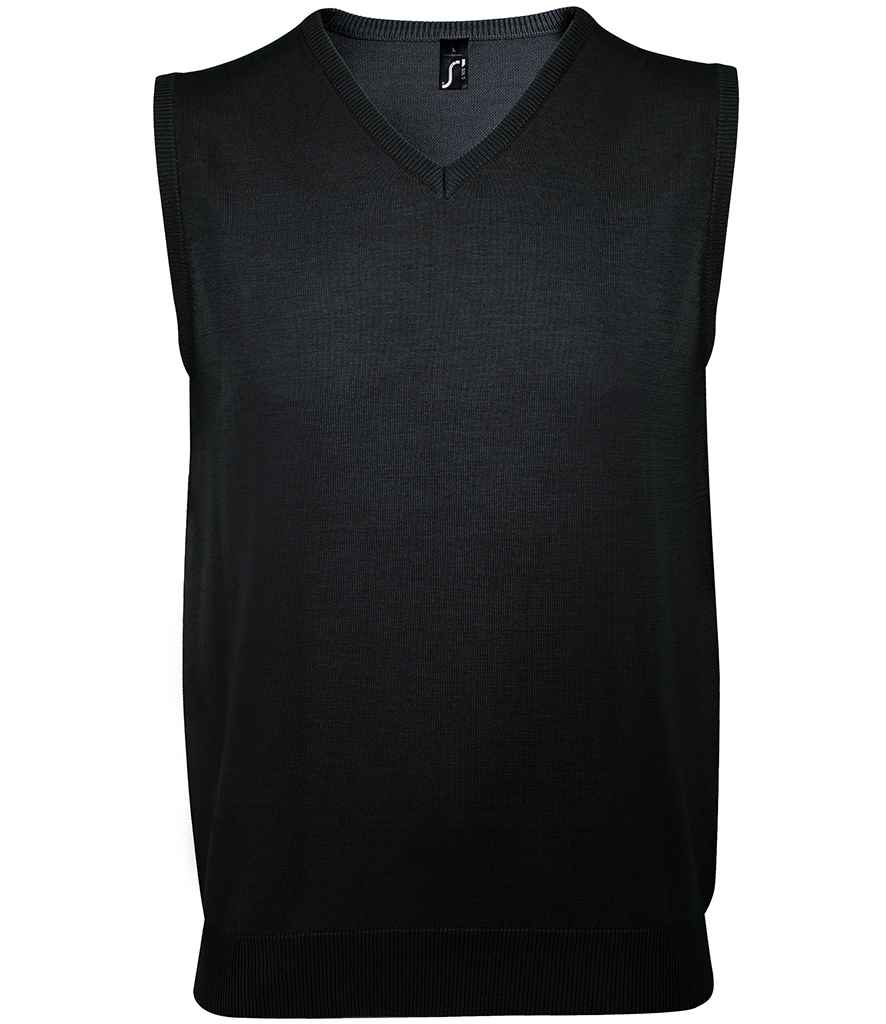 SOL'S Unisex Gentlemen Sleeveless Cotton Acrylic V Neck Sweater in Black, front view