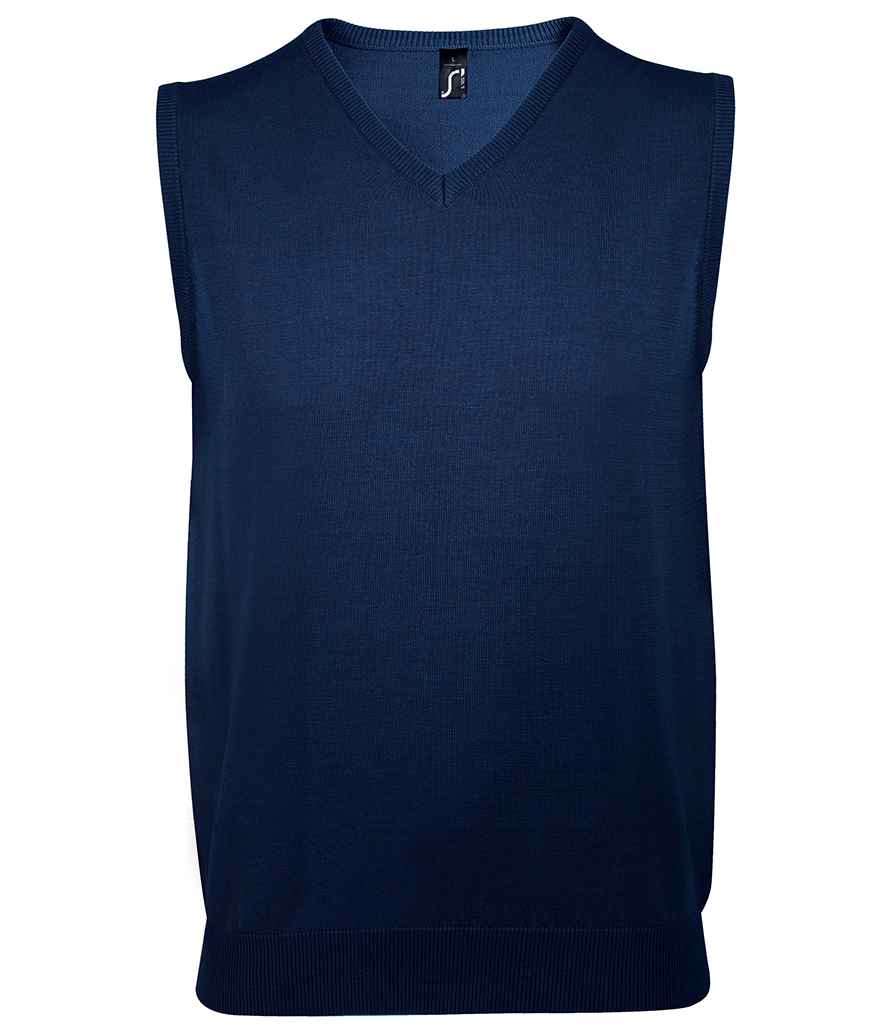 SOL'S Unisex Gentlemen Sleeveless Cotton Acrylic V Neck Sweater in Navy, front view