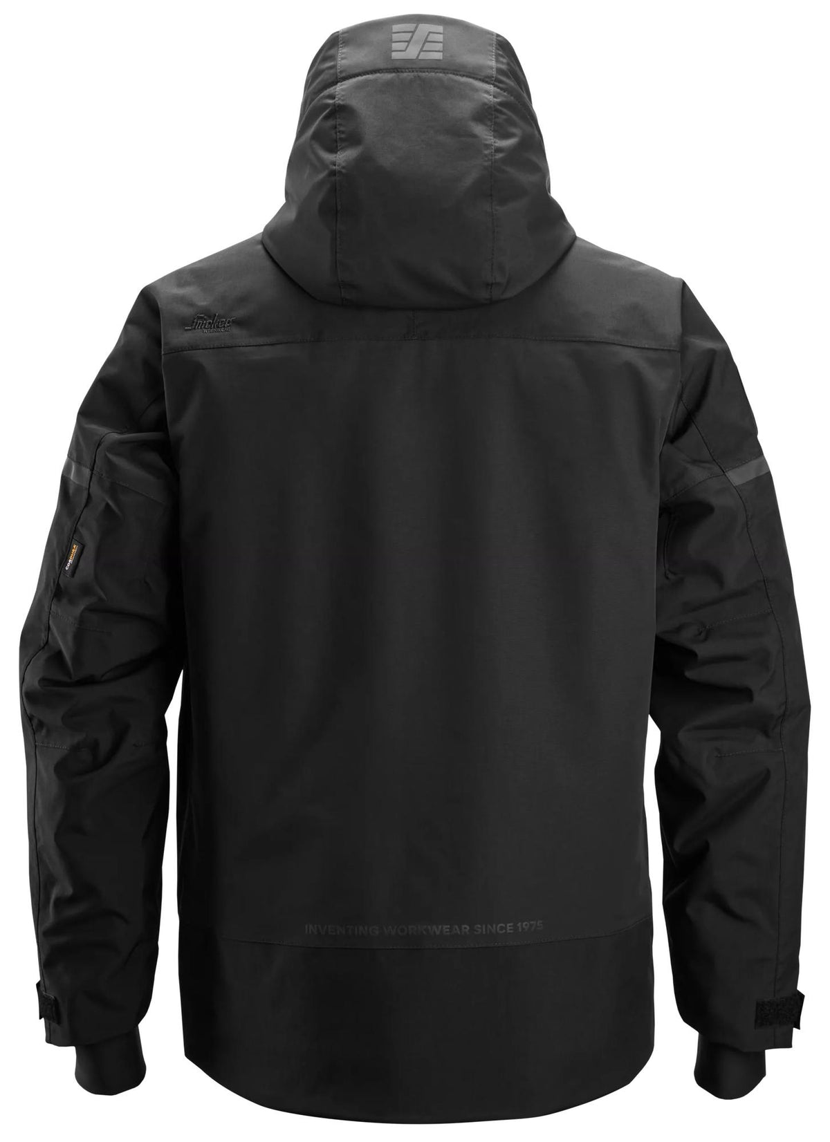 Snickers Workwear 1112 AllroundWork, Waterproof Insulated Jacket in Black/Black, back view