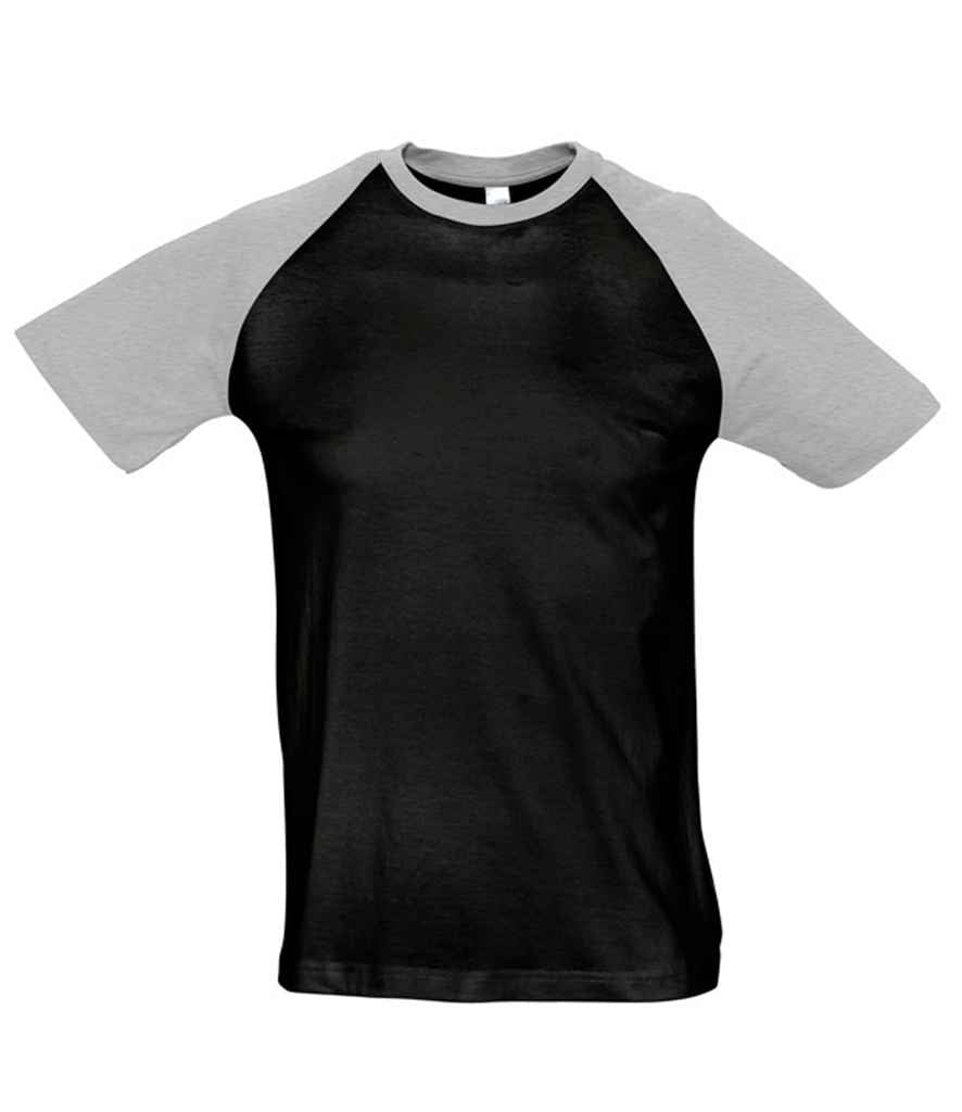 SOL'S Funky Contrast Baseball T-Shirt in Black/Grey, front view