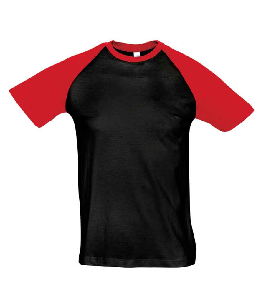 SOL'S Funky Contrast Baseball T-Shirt in Black/Red, front view