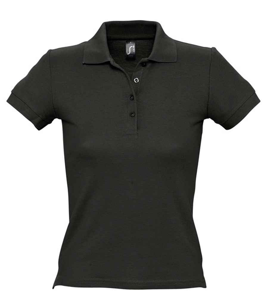 SOL'S Ladies People Cotton Piqué Polo Shirt in Black, front view