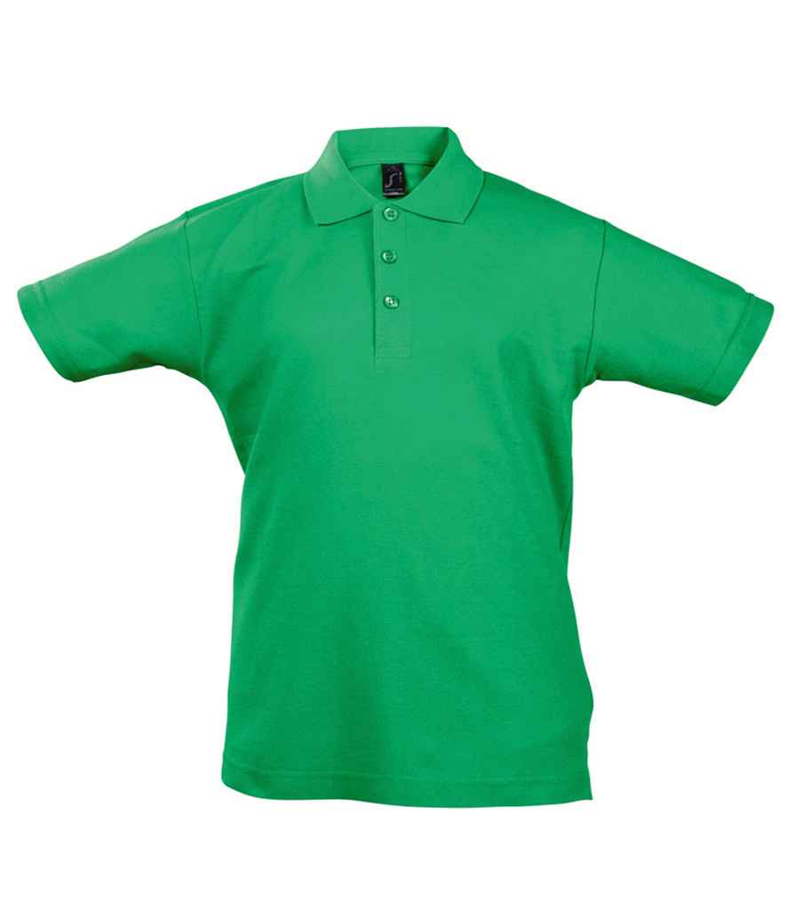 SOL'S Kids Summer II Cotton Piqué Polo Shirt in Kelly Green, front view