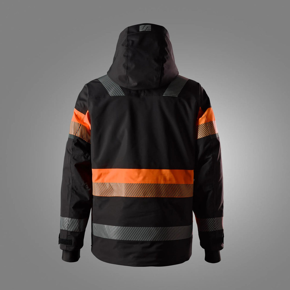 Snickers Workwear 1135 High-Vis Class 1 Waterproof Stretch Jacket in Black/Hi-Vis Orange, back view