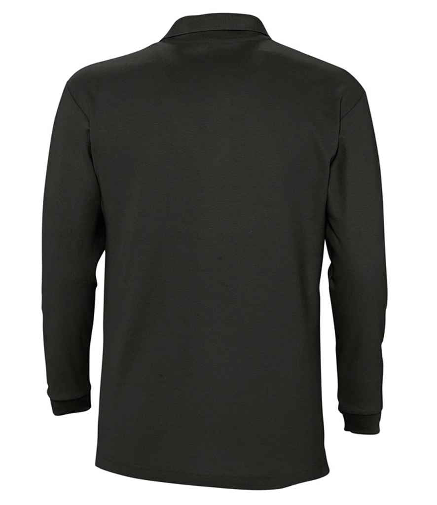 SOL'S Winter II Long Sleeve Cotton Piqué Polo Shirt in Black, back view