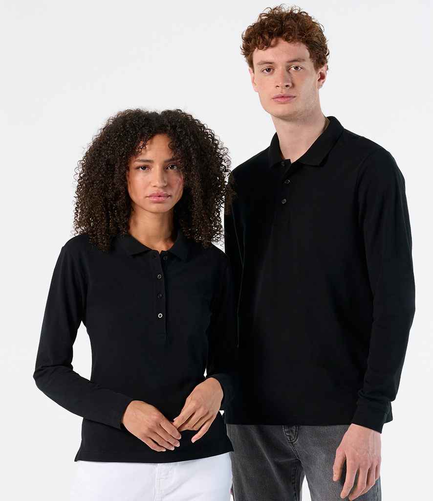 SOL'S Winter II Long Sleeve Cotton Piqué Polo Shirt in Black