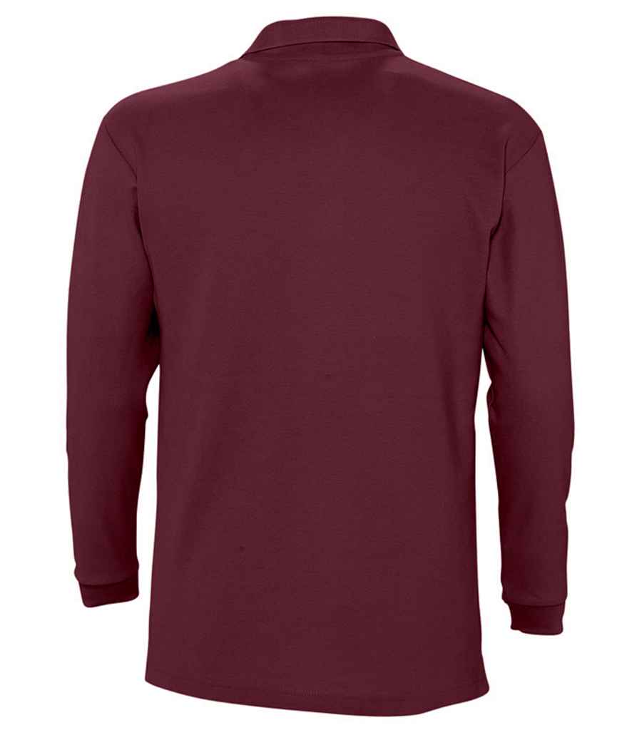 SOL'S Winter II Long Sleeve Cotton Piqué Polo Shirt in Burgundy, back view