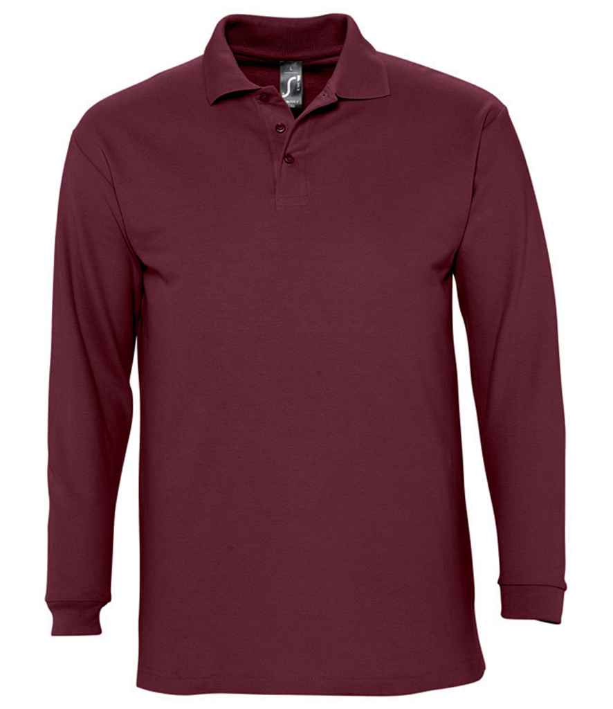 SOL'S Winter II Long Sleeve Cotton Piqué Polo Shirt in Burgundy, front view