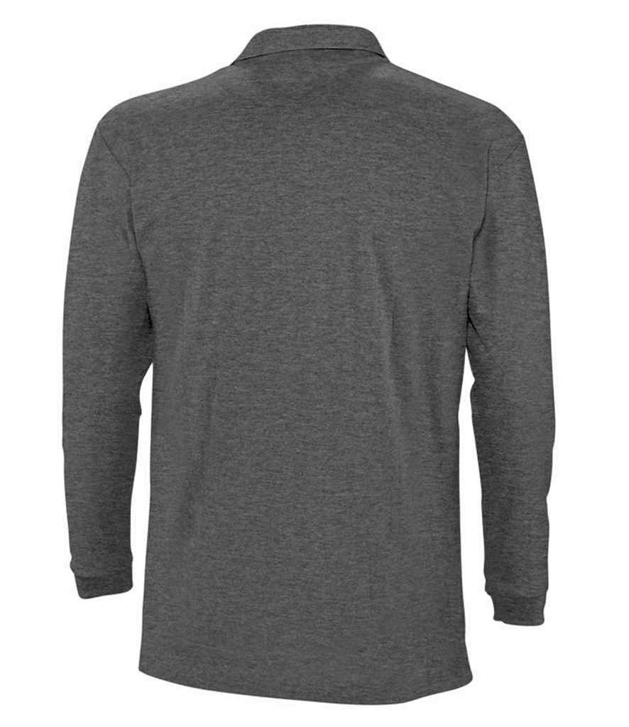 SOL'S Winter II Long Sleeve Cotton Piqué Polo Shirt in Charcoal Marl, back view