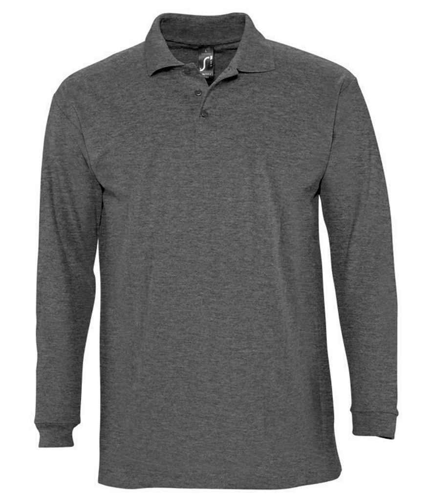 SOL'S Winter II Long Sleeve Cotton Piqué Polo Shirt in Charcoal Marl, front view