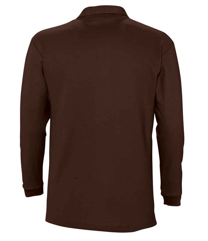 SOL'S Winter II Long Sleeve Cotton Piqué Polo Shirt in Chocolate, back view