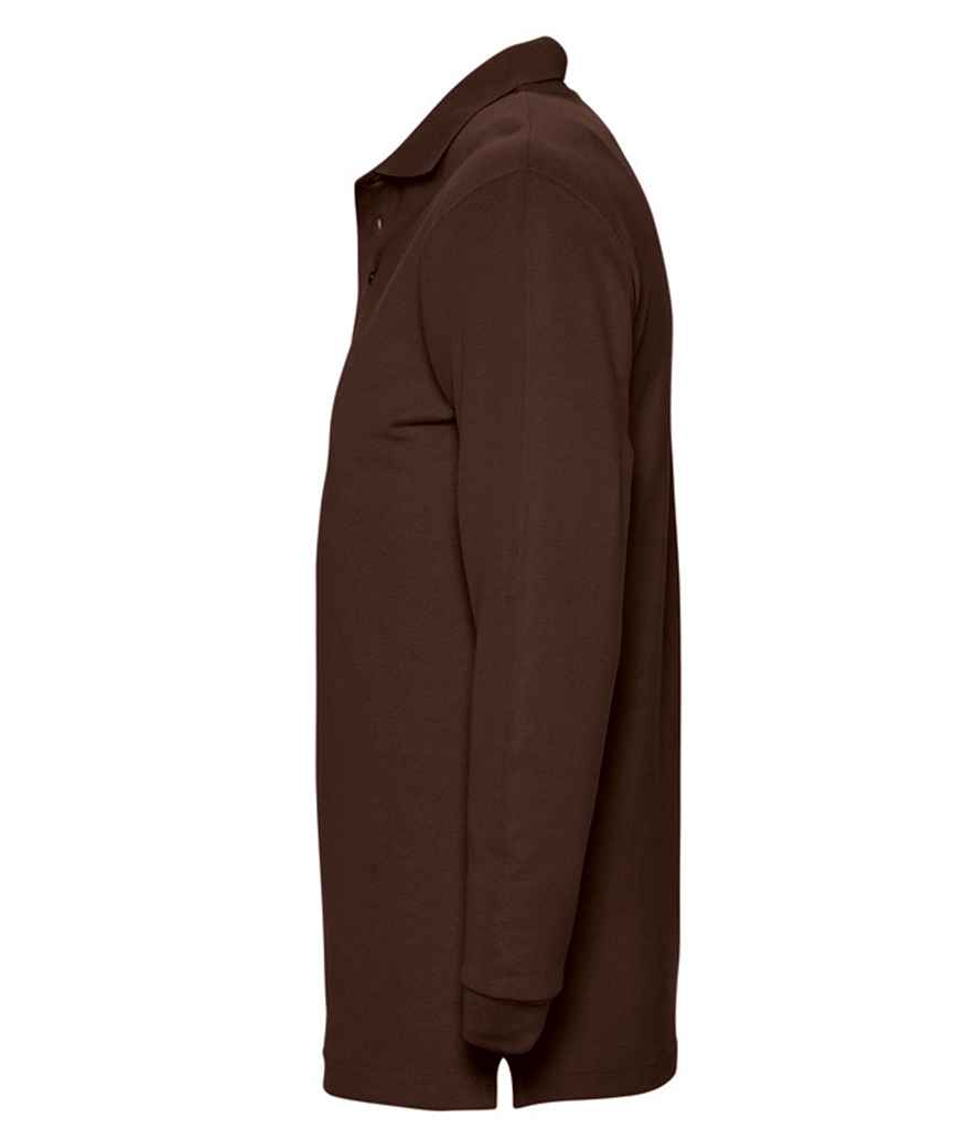 SOL'S Winter II Long Sleeve Cotton Piqué Polo Shirt in Chocolate, side view
