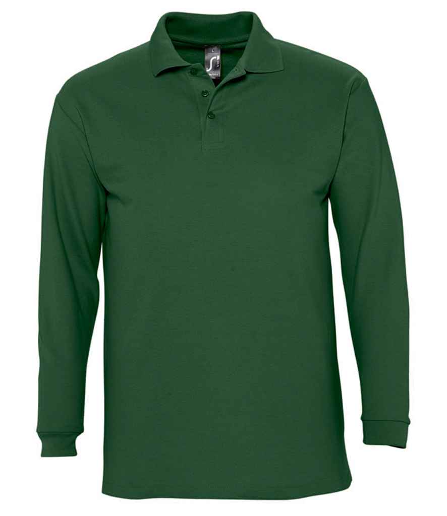 SOL'S Winter II Long Sleeve Cotton Piqué Polo Shirt in Golf Green, front view