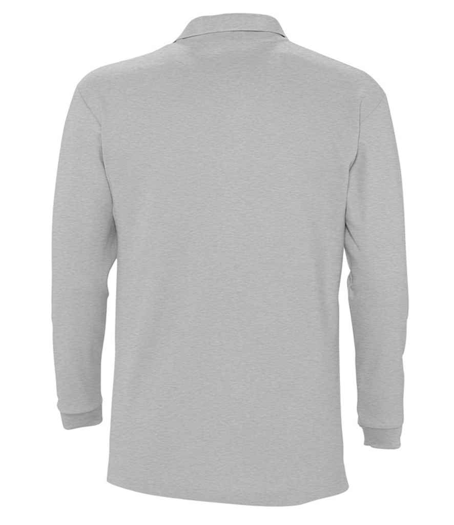 SOL'S Winter II Long Sleeve Cotton Piqué Polo Shirt in Grey Marl, back view