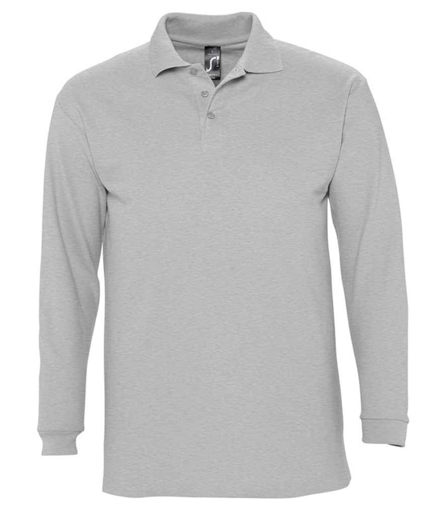 SOL'S Winter II Long Sleeve Cotton Piqué Polo Shirt in Grey Marl, front view