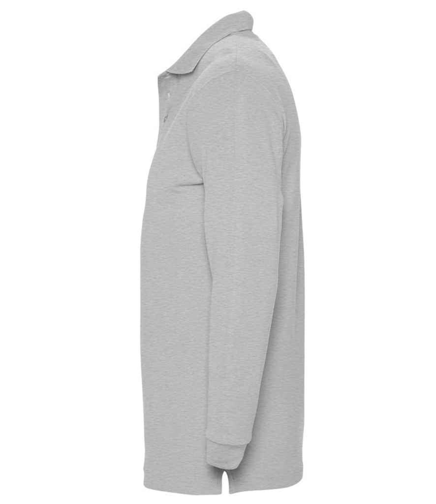SOL'S Winter II Long Sleeve Cotton Piqué Polo Shirt in Grey Marl, side view