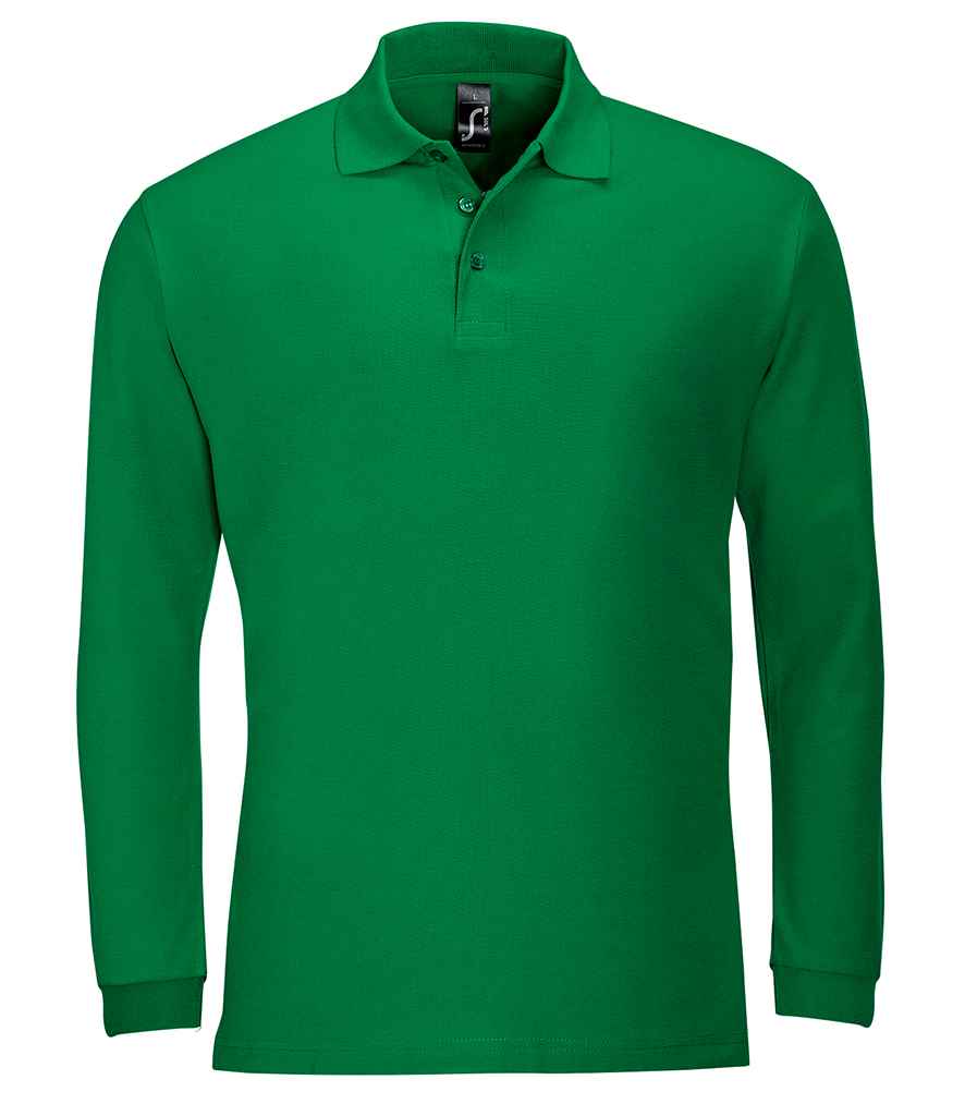 SOL'S Winter II Long Sleeve Cotton Piqué Polo Shirt in Kelly Green, front view