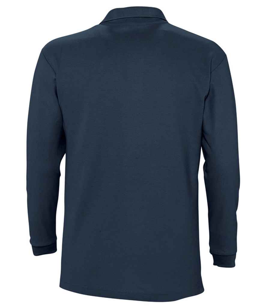 SOL'S Winter II Long Sleeve Cotton Piqué Polo Shirt in Navy, back view