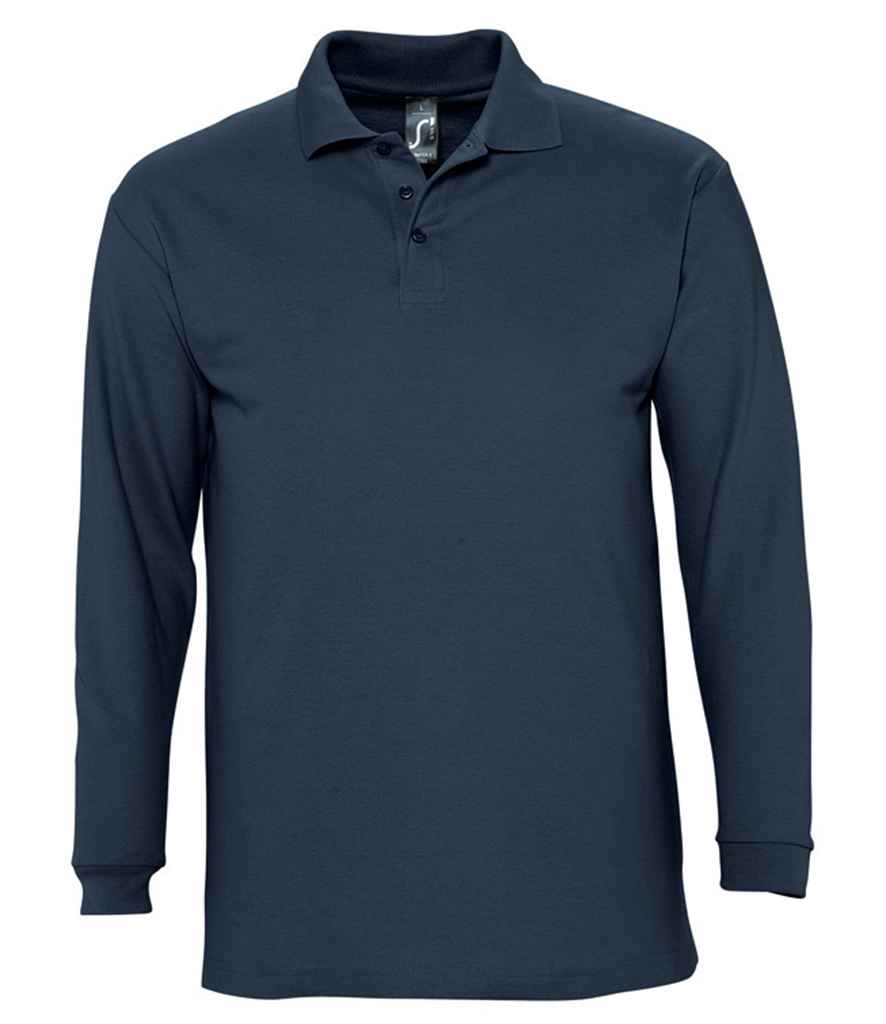 SOL'S Winter II Long Sleeve Cotton Piqué Polo Shirt in Navy, front view