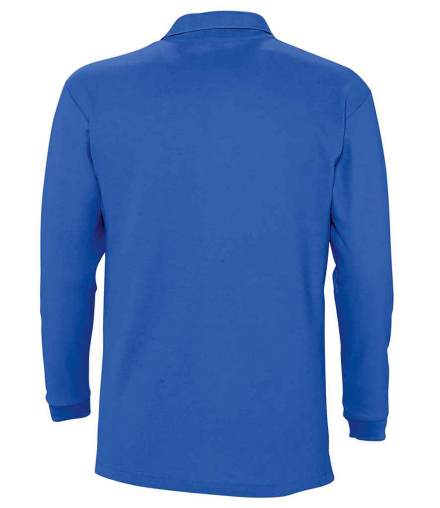SOL'S Winter II Long Sleeve Cotton Piqué Polo Shirt in Royal Blue, back view
