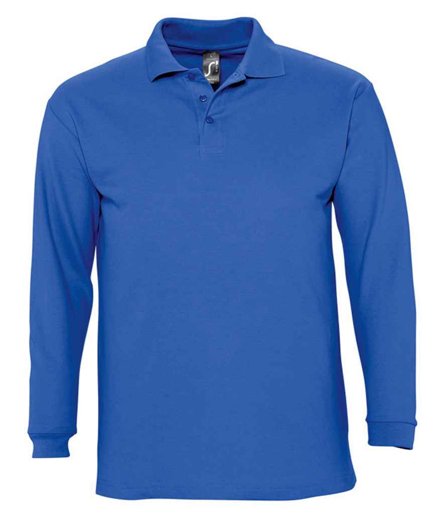 SOL'S Winter II Long Sleeve Cotton Piqué Polo Shirt in Royal Blue, front view