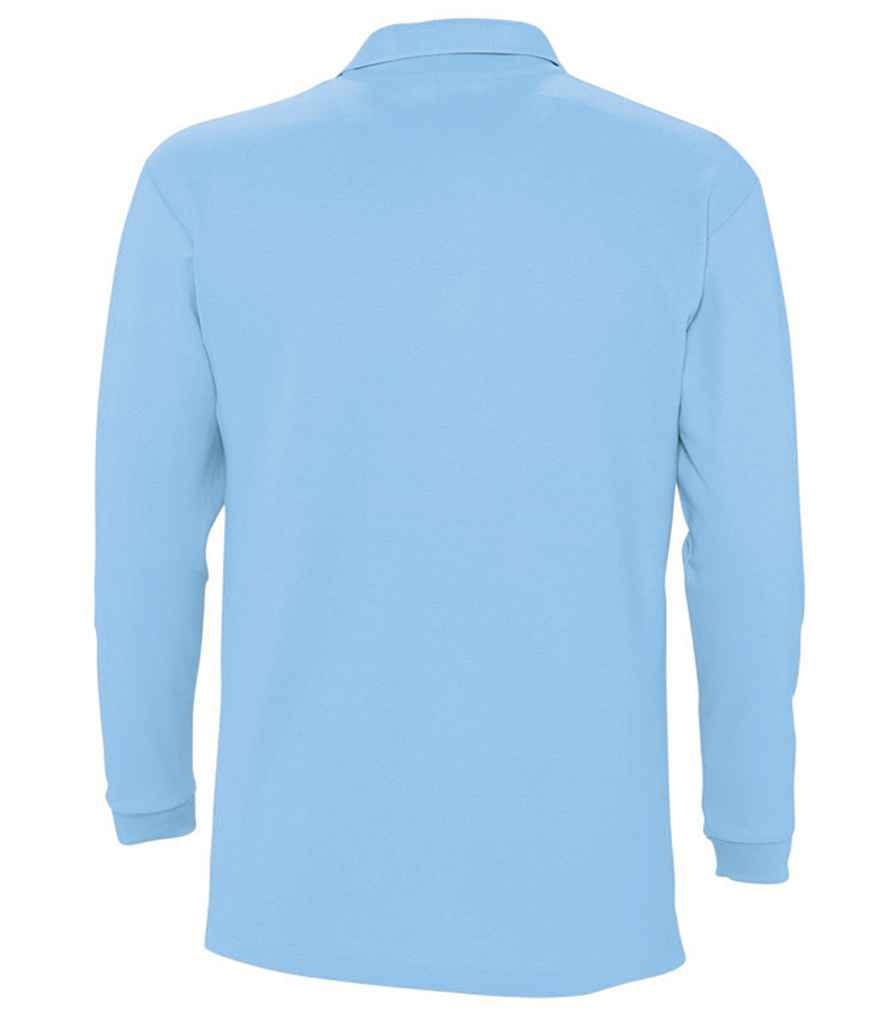 SOL'S Winter II Long Sleeve Cotton Piqué Polo Shirt in Sky Blue, back view