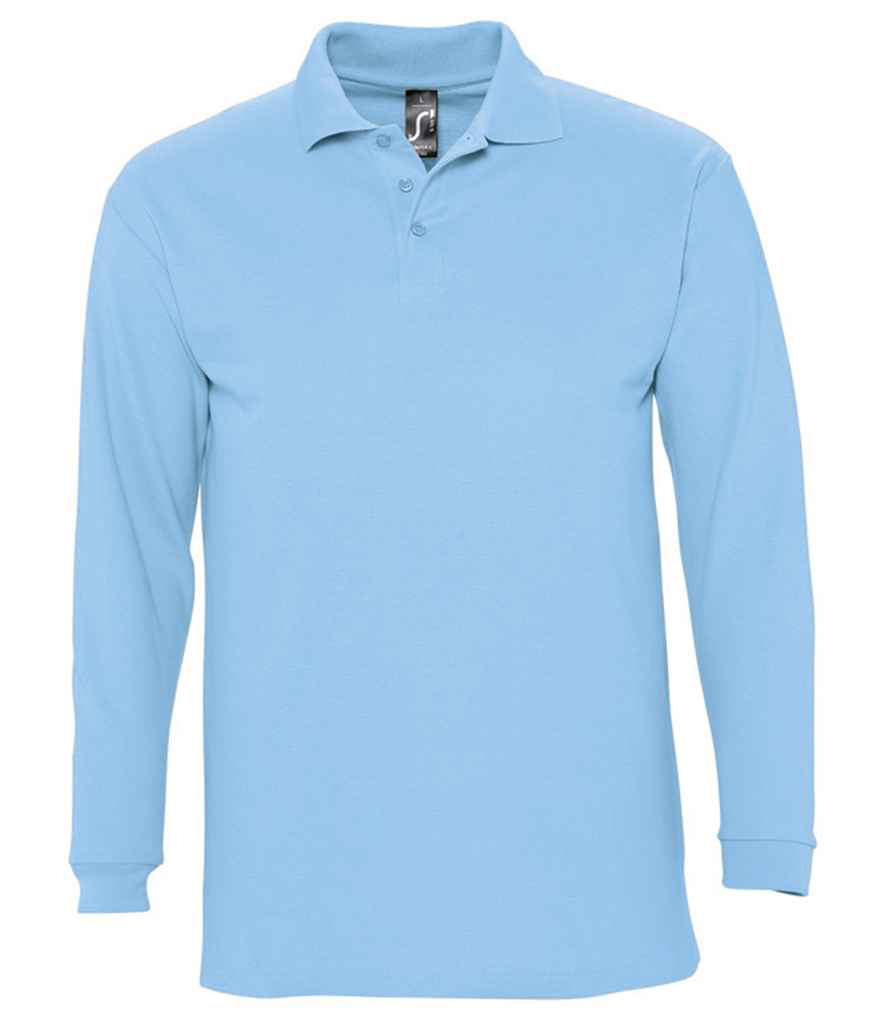 SOL'S Winter II Long Sleeve Cotton Piqué Polo Shirt in Sky Blue, front view