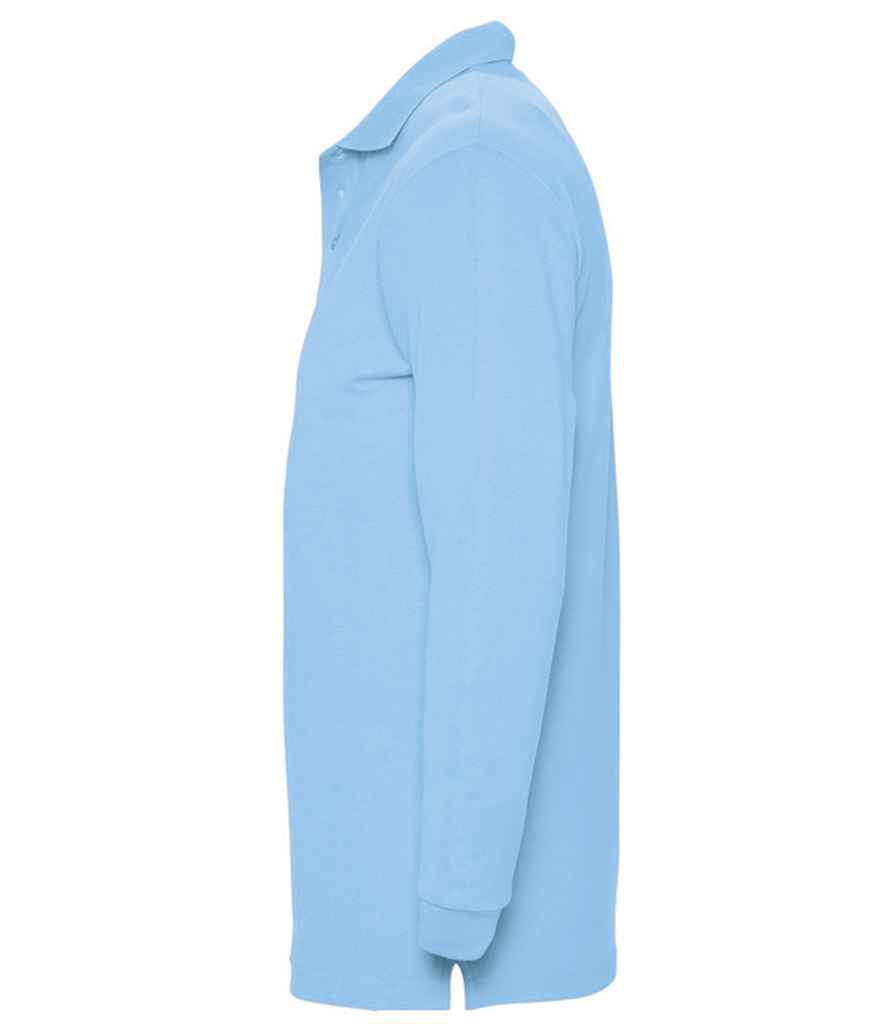 SOL'S Winter II Long Sleeve Cotton Piqué Polo Shirt in Sky Blue, side view