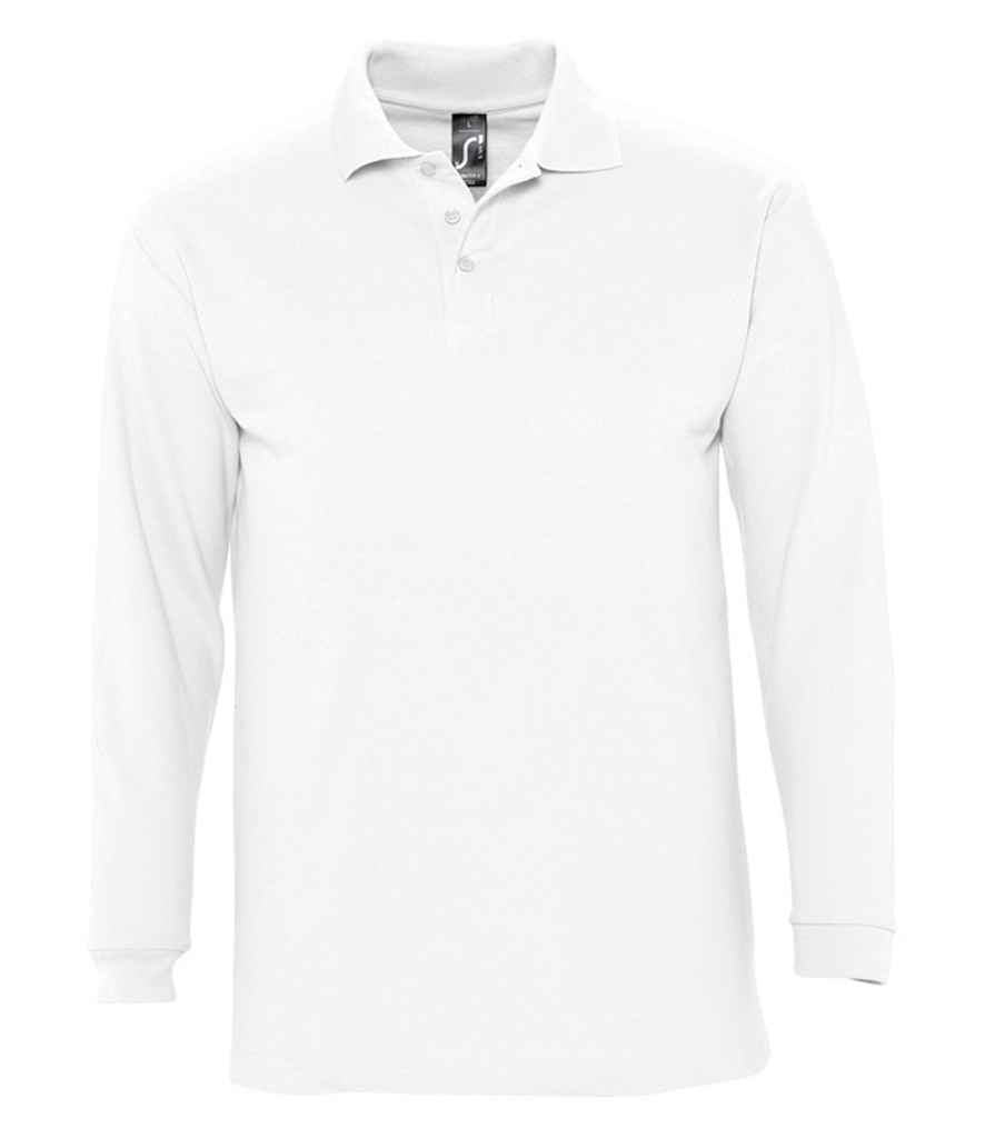 SOL'S Winter II Long Sleeve Cotton Piqué Polo Shirt in White, front view