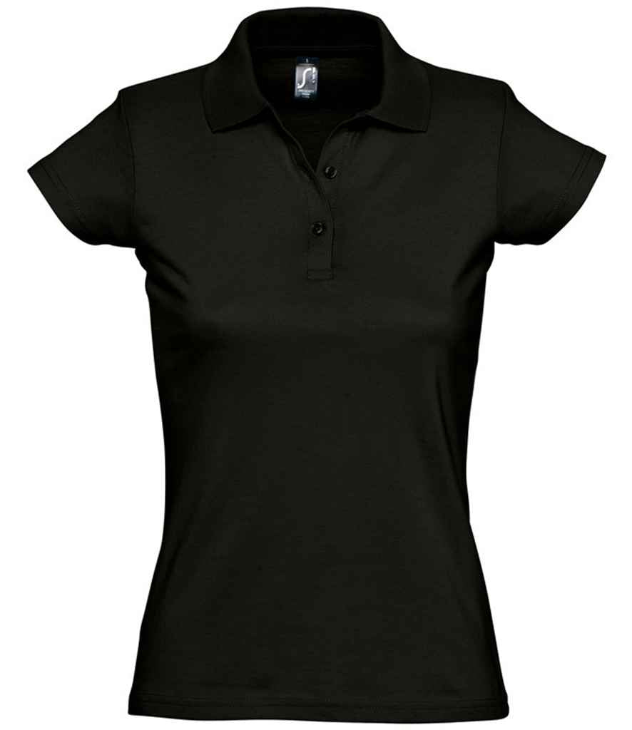 SOL'S Ladies Prescott Cotton Jersey Polo Shirt in Deep Black, front view