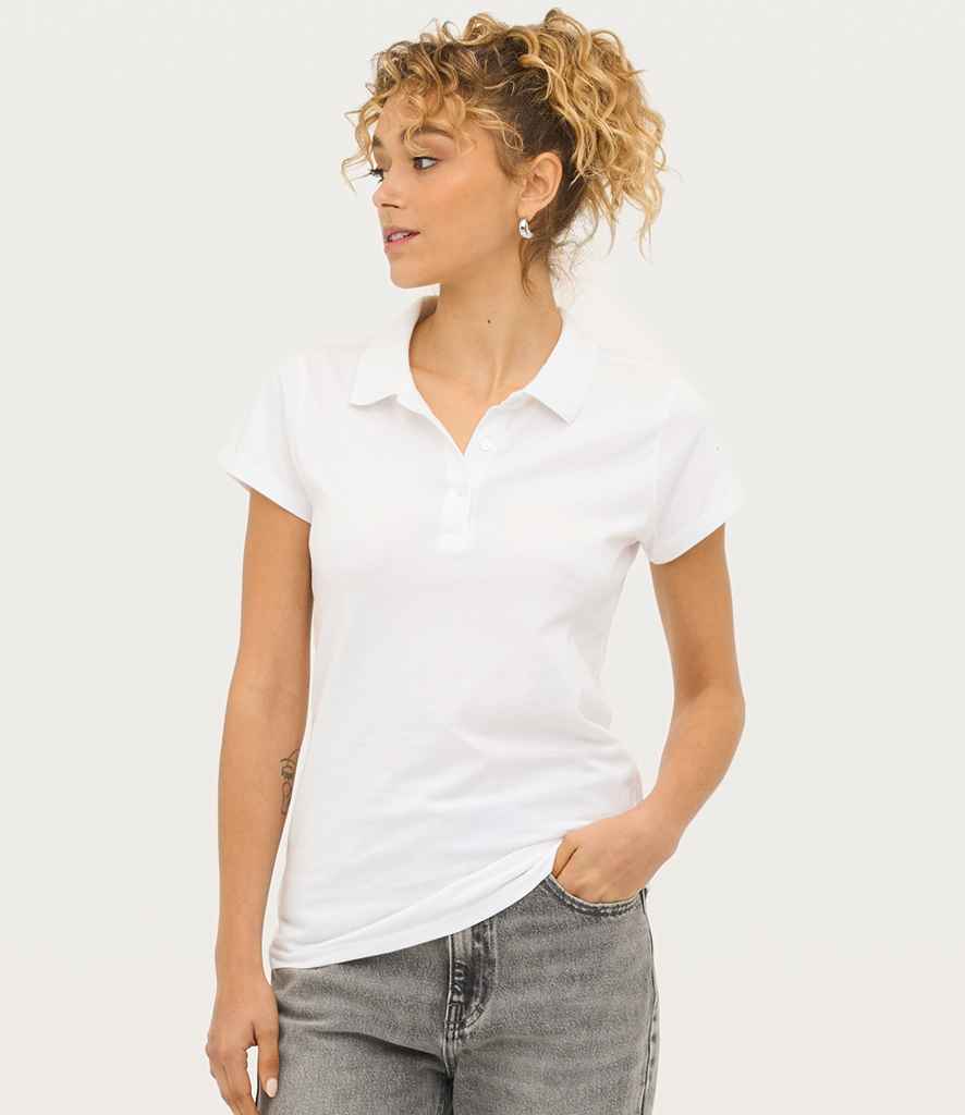SOL'S Ladies Prescott Cotton Jersey Polo Shirt in White