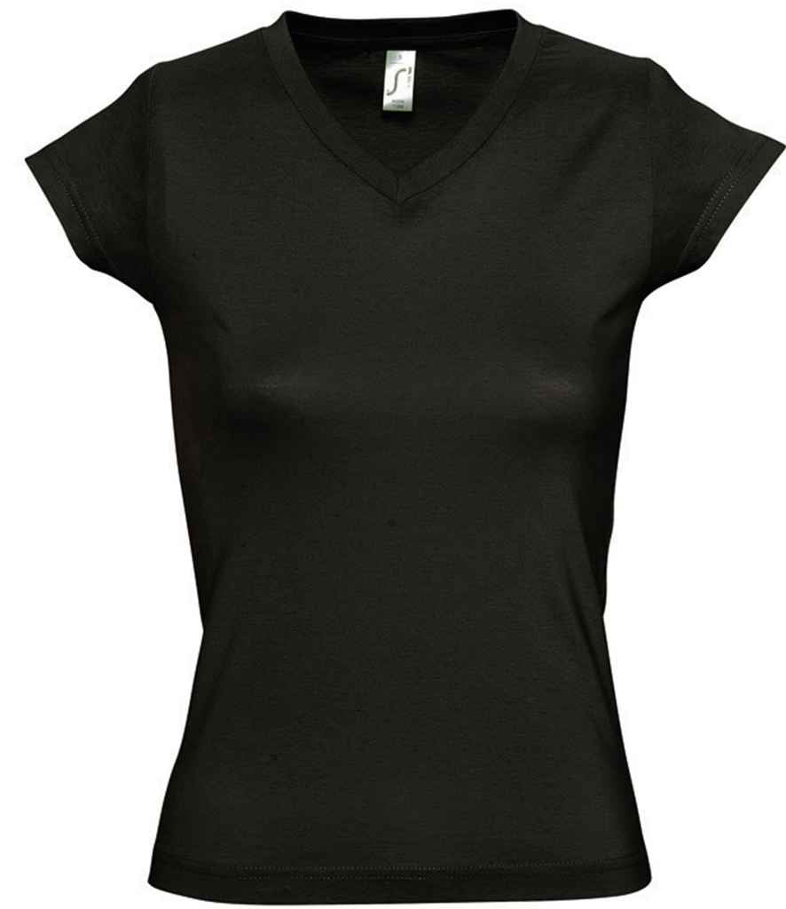 SOL'S Ladies Moon V Neck T-Shirt in Deep Black, front view