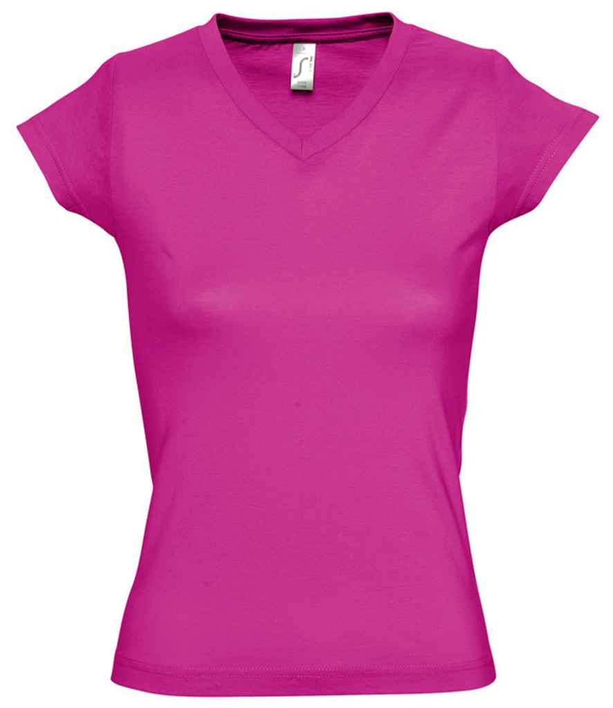 SOL'S Ladies Moon V Neck T-Shirt in Fuchsia, front view