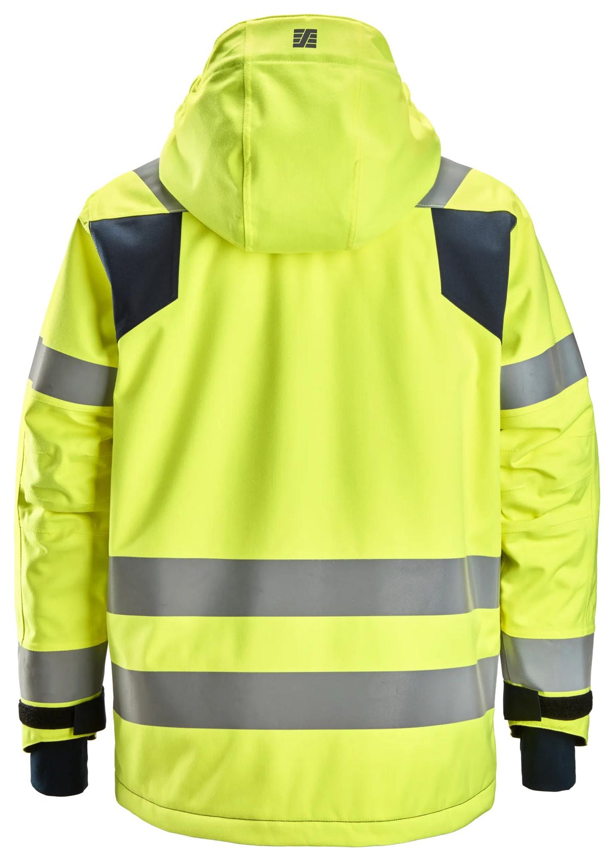 Snickers Workwear 1162 ProtecWork, Waterproof Insulated Hood Jacket, High-Vis Class 3 in Hi-Vis Yellow/Navy, back view