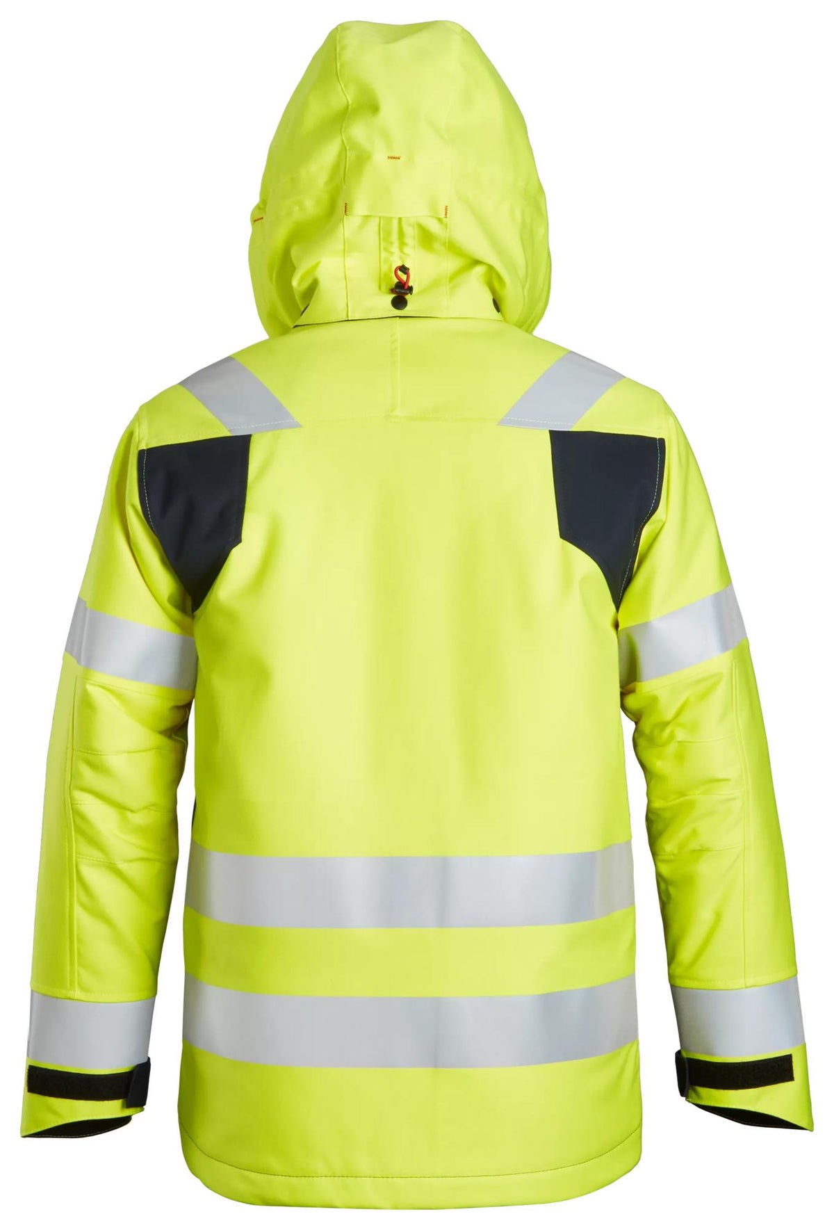 Snickers Workwear 1163 ProtecWork, Insulated Hood Jacket, High-Vis Class 3 in Hi-Vis Yellow/Navy, back view
